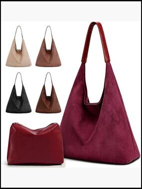 Vegan Leather Hobo & Tote Bag Set Slouchy Chic Minimal Boho Style